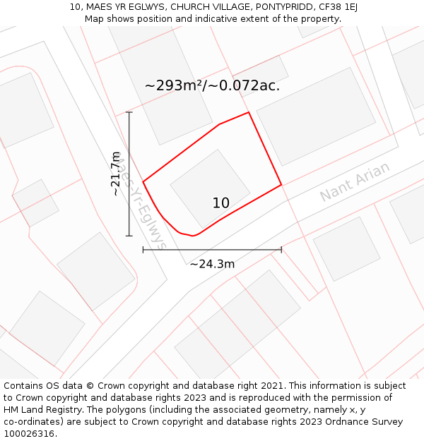 10, MAES YR EGLWYS, CHURCH VILLAGE, PONTYPRIDD, CF38 1EJ: Plot and title map