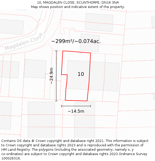 10, MAGDALEN CLOSE, SCUNTHORPE, DN16 3NA: Plot and title map