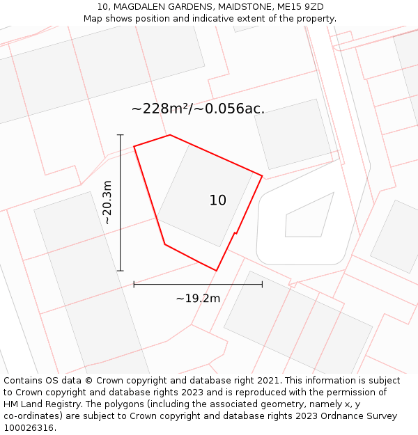 10, MAGDALEN GARDENS, MAIDSTONE, ME15 9ZD: Plot and title map
