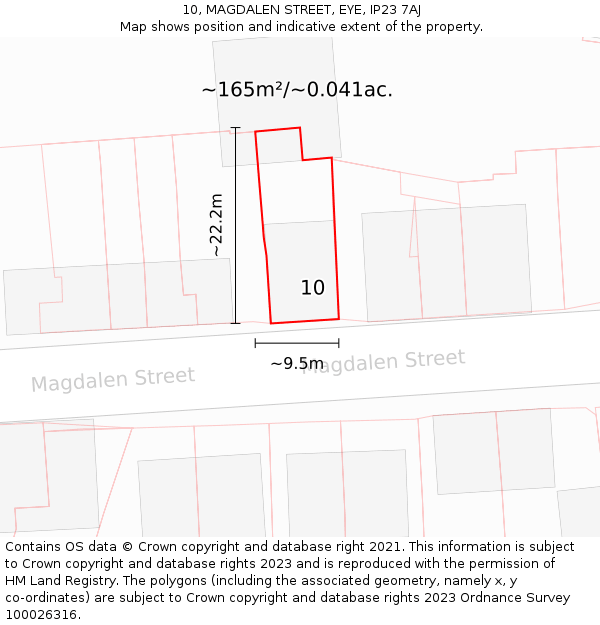 10, MAGDALEN STREET, EYE, IP23 7AJ: Plot and title map