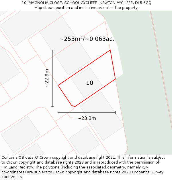 10, MAGNOLIA CLOSE, SCHOOL AYCLIFFE, NEWTON AYCLIFFE, DL5 6GQ: Plot and title map