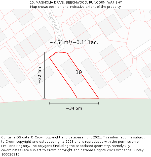 10, MAGNOLIA DRIVE, BEECHWOOD, RUNCORN, WA7 3HY: Plot and title map