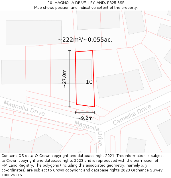 10, MAGNOLIA DRIVE, LEYLAND, PR25 5SF: Plot and title map