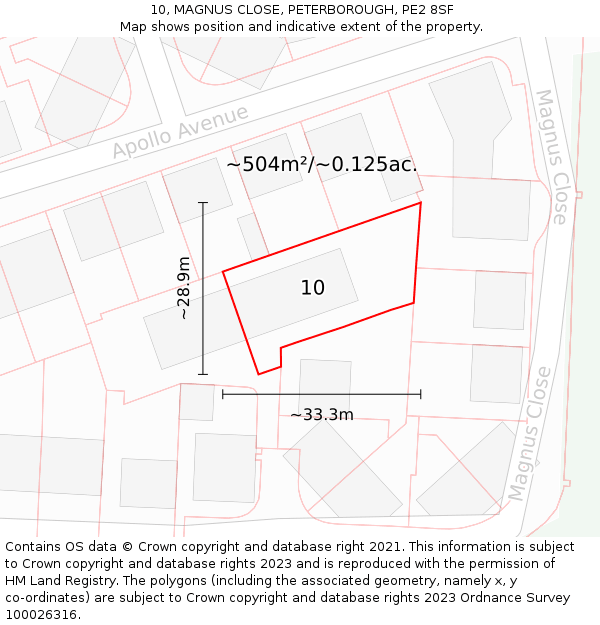10, MAGNUS CLOSE, PETERBOROUGH, PE2 8SF: Plot and title map