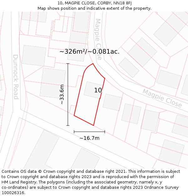 10, MAGPIE CLOSE, CORBY, NN18 8FJ: Plot and title map