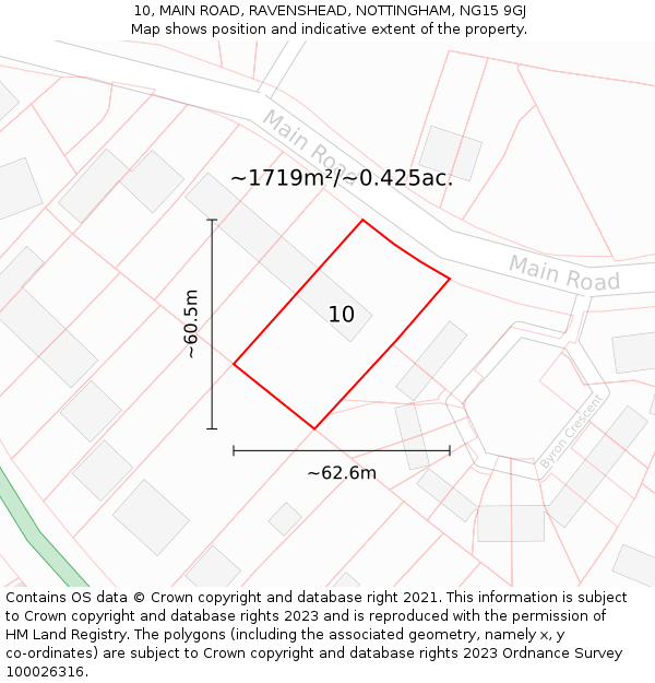 10, MAIN ROAD, RAVENSHEAD, NOTTINGHAM, NG15 9GJ: Plot and title map