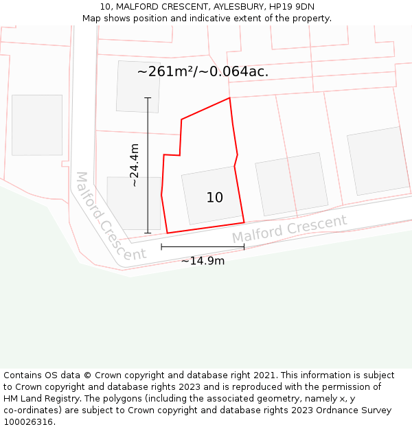 10, MALFORD CRESCENT, AYLESBURY, HP19 9DN: Plot and title map