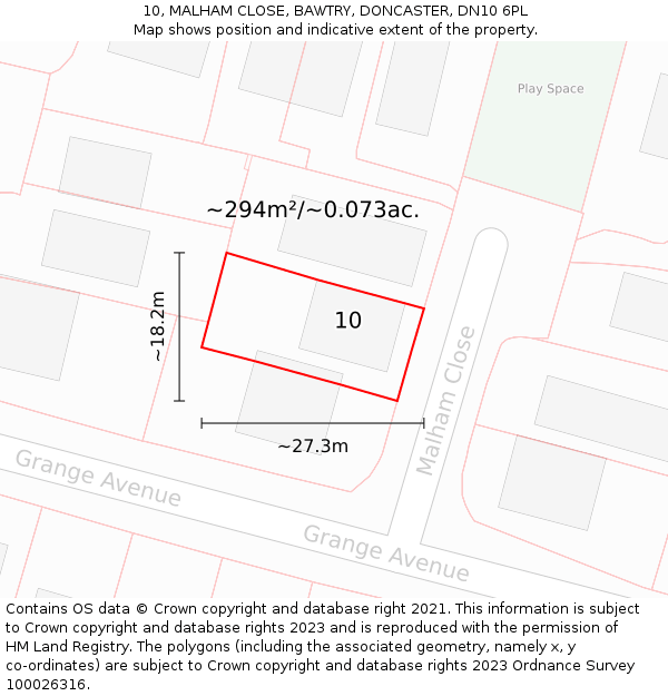 10, MALHAM CLOSE, BAWTRY, DONCASTER, DN10 6PL: Plot and title map