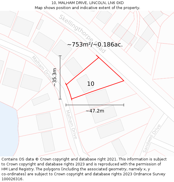 10, MALHAM DRIVE, LINCOLN, LN6 0XD: Plot and title map
