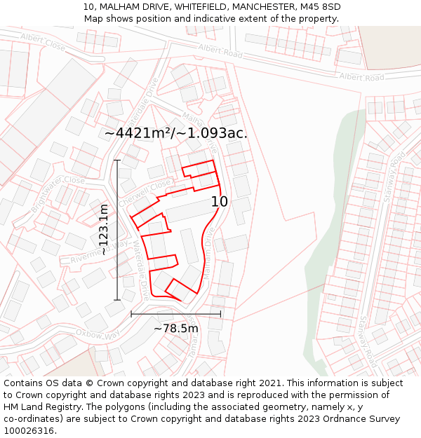 10, MALHAM DRIVE, WHITEFIELD, MANCHESTER, M45 8SD: Plot and title map