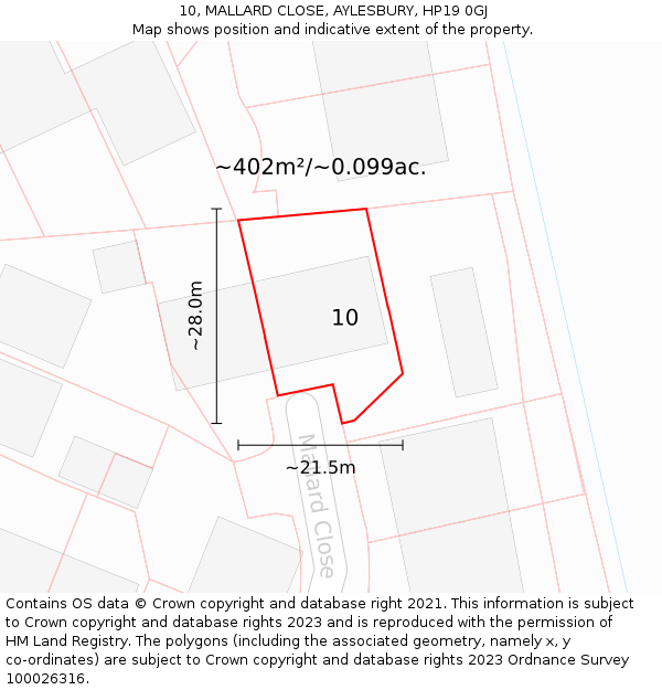 10, MALLARD CLOSE, AYLESBURY, HP19 0GJ: Plot and title map