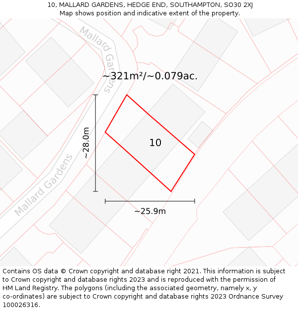 10, MALLARD GARDENS, HEDGE END, SOUTHAMPTON, SO30 2XJ: Plot and title map