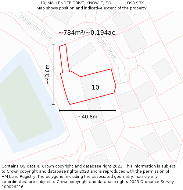 10, MALLENDER DRIVE, KNOWLE, SOLIHULL, B93 9BX: Plot and title map