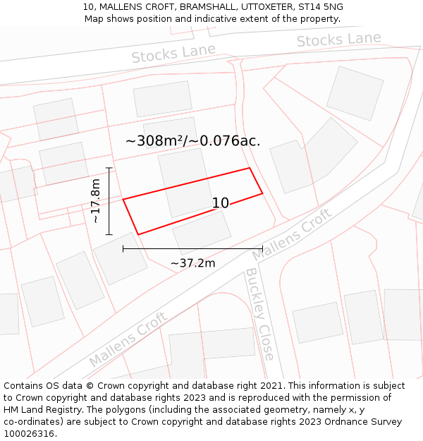 10, MALLENS CROFT, BRAMSHALL, UTTOXETER, ST14 5NG: Plot and title map