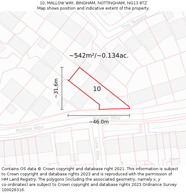 10, MALLOW WAY, BINGHAM, NOTTINGHAM, NG13 8TZ: Plot and title map