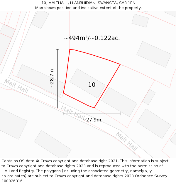 10, MALTHALL, LLANRHIDIAN, SWANSEA, SA3 1EN: Plot and title map