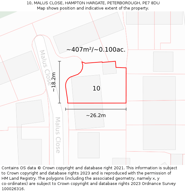 10, MALUS CLOSE, HAMPTON HARGATE, PETERBOROUGH, PE7 8DU: Plot and title map