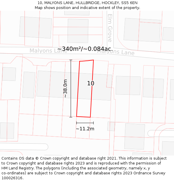 10, MALYONS LANE, HULLBRIDGE, HOCKLEY, SS5 6EN: Plot and title map