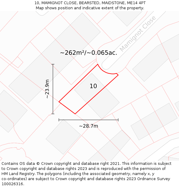 10, MAMIGNOT CLOSE, BEARSTED, MAIDSTONE, ME14 4PT: Plot and title map