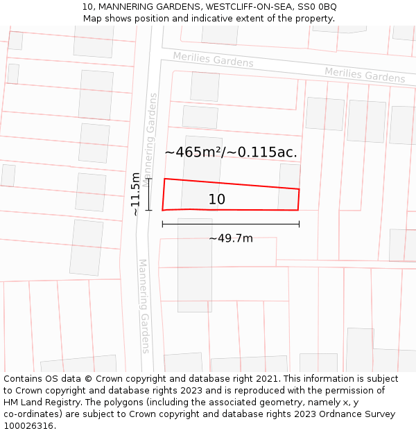 10, MANNERING GARDENS, WESTCLIFF-ON-SEA, SS0 0BQ: Plot and title map