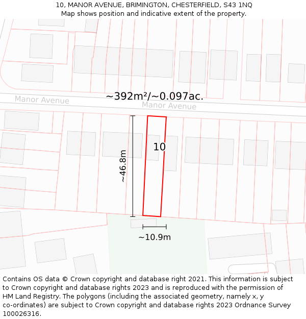 10, MANOR AVENUE, BRIMINGTON, CHESTERFIELD, S43 1NQ: Plot and title map
