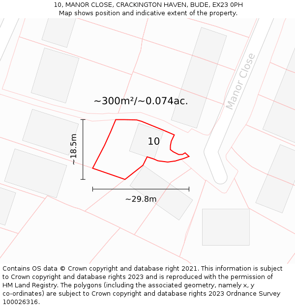 10, MANOR CLOSE, CRACKINGTON HAVEN, BUDE, EX23 0PH: Plot and title map