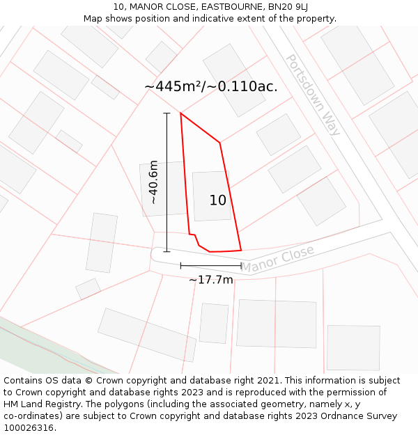 10, MANOR CLOSE, EASTBOURNE, BN20 9LJ: Plot and title map