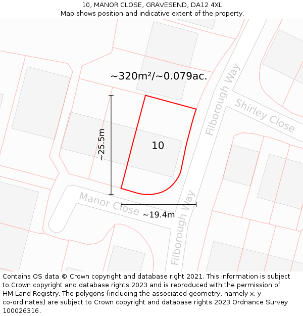 10, MANOR CLOSE, GRAVESEND, DA12 4XL: Plot and title map