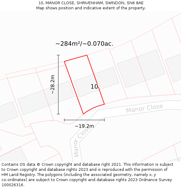 10, MANOR CLOSE, SHRIVENHAM, SWINDON, SN6 8AE: Plot and title map