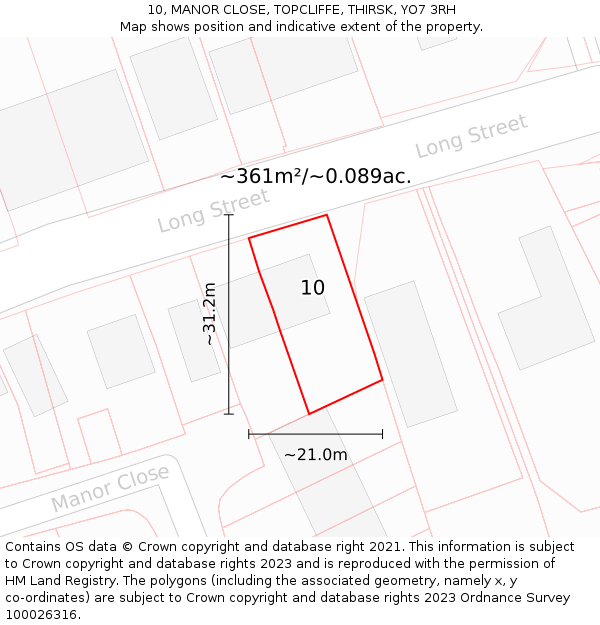 10, MANOR CLOSE, TOPCLIFFE, THIRSK, YO7 3RH: Plot and title map
