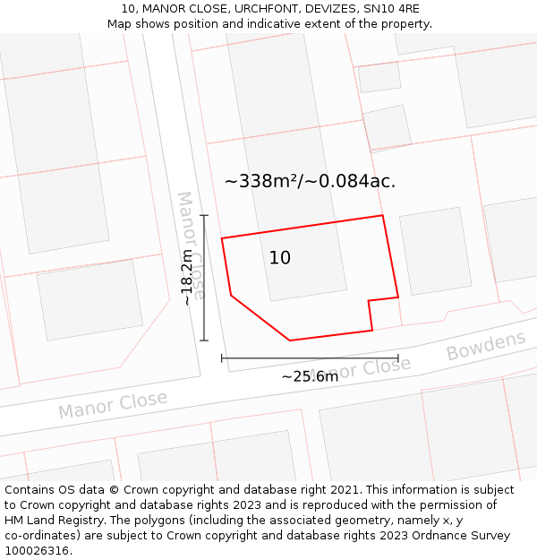 10, MANOR CLOSE, URCHFONT, DEVIZES, SN10 4RE: Plot and title map