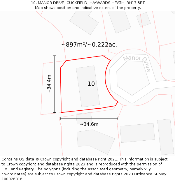 10, MANOR DRIVE, CUCKFIELD, HAYWARDS HEATH, RH17 5BT: Plot and title map