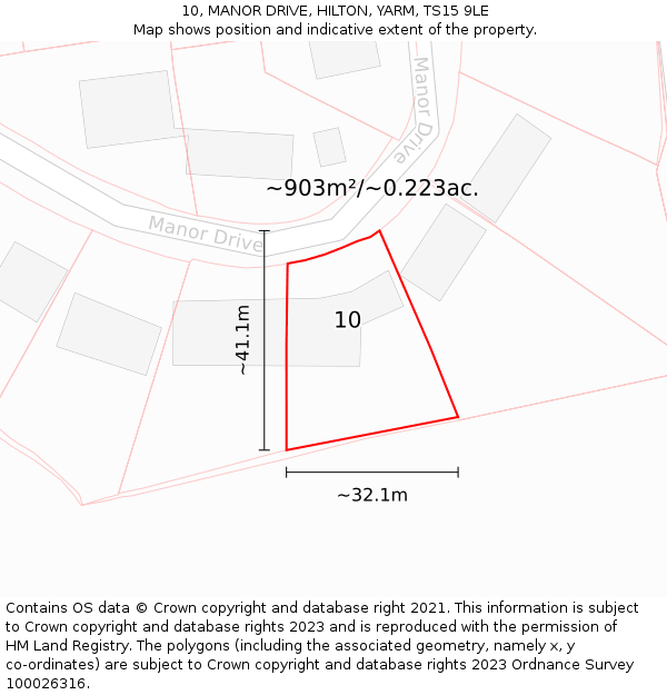 10, MANOR DRIVE, HILTON, YARM, TS15 9LE: Plot and title map