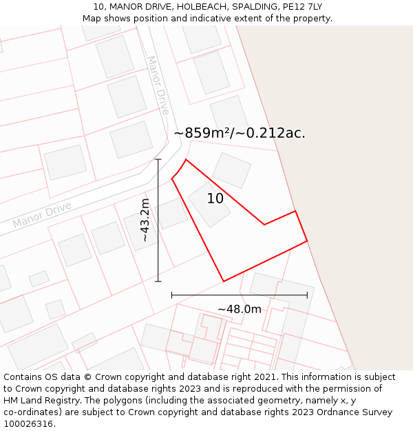 10, MANOR DRIVE, HOLBEACH, SPALDING, PE12 7LY: Plot and title map