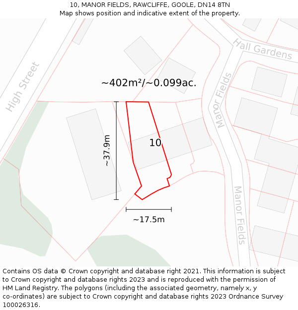 10, MANOR FIELDS, RAWCLIFFE, GOOLE, DN14 8TN: Plot and title map