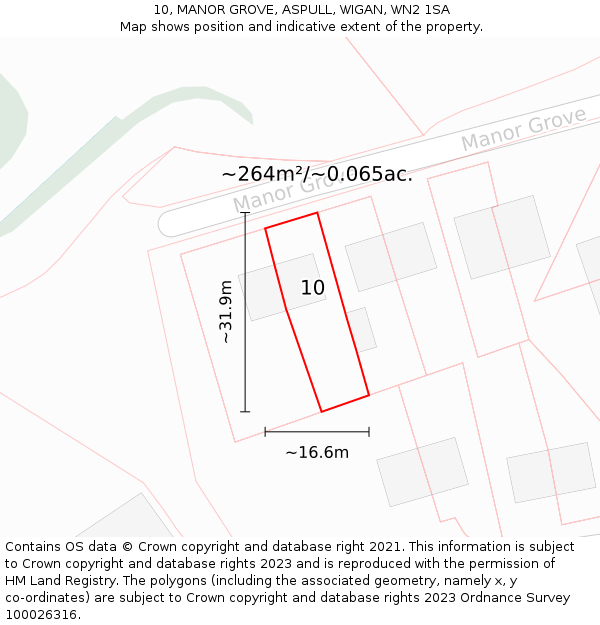 10, MANOR GROVE, ASPULL, WIGAN, WN2 1SA: Plot and title map