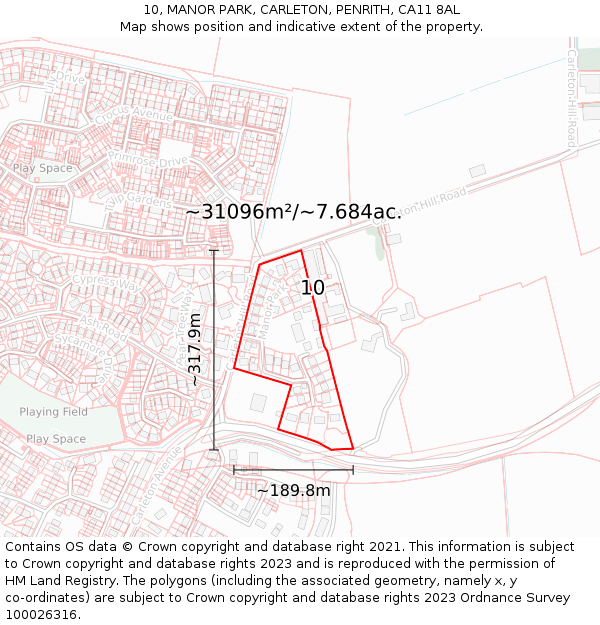 10, MANOR PARK, CARLETON, PENRITH, CA11 8AL: Plot and title map