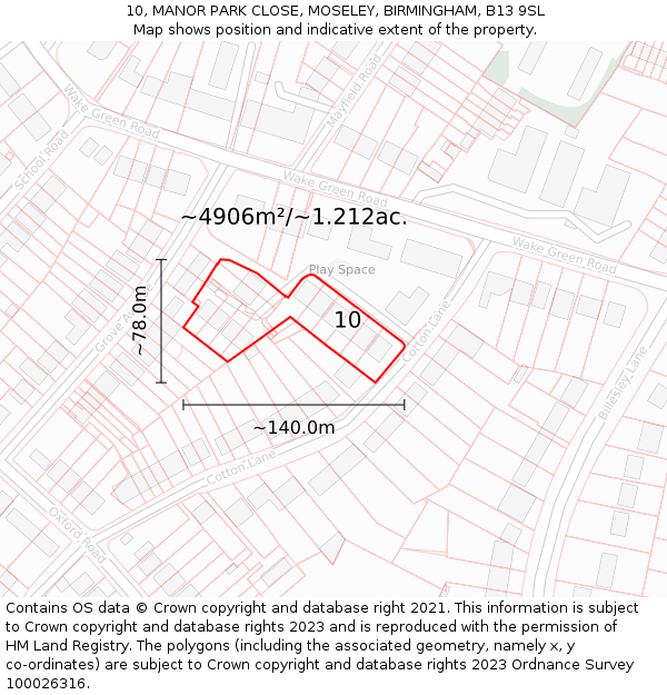 10, MANOR PARK CLOSE, MOSELEY, BIRMINGHAM, B13 9SL: Plot and title map