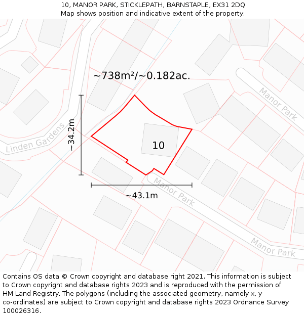 10, MANOR PARK, STICKLEPATH, BARNSTAPLE, EX31 2DQ: Plot and title map
