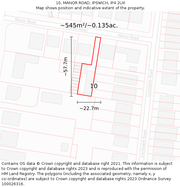 10, MANOR ROAD, IPSWICH, IP4 2UX: Plot and title map