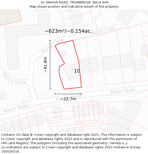 10, MANOR ROAD, TROWBRIDGE, BA14 9HP: Plot and title map