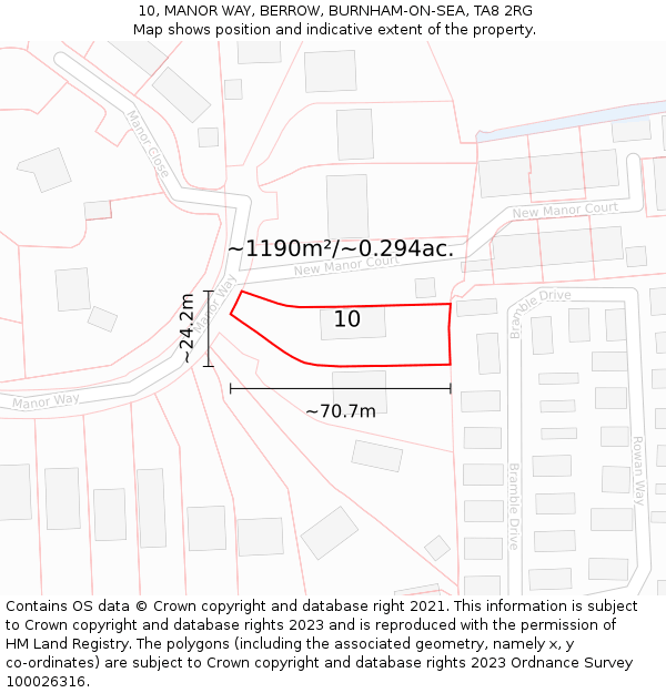 10, MANOR WAY, BERROW, BURNHAM-ON-SEA, TA8 2RG: Plot and title map