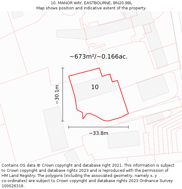 10, MANOR WAY, EASTBOURNE, BN20 9BL: Plot and title map