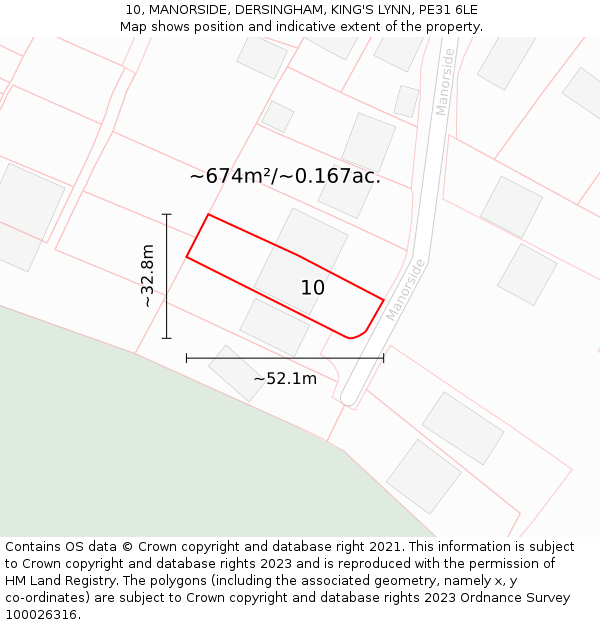 10, MANORSIDE, DERSINGHAM, KING'S LYNN, PE31 6LE: Plot and title map