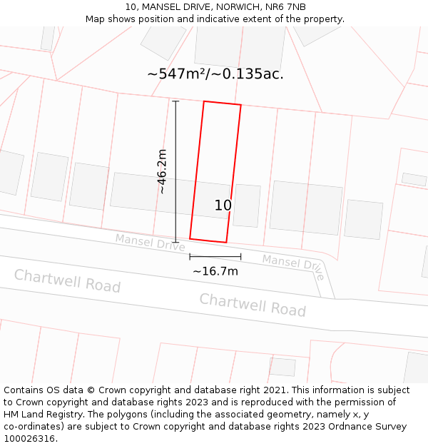 10, MANSEL DRIVE, NORWICH, NR6 7NB: Plot and title map