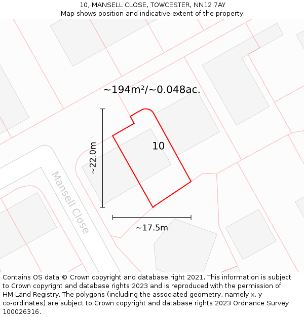 10, MANSELL CLOSE, TOWCESTER, NN12 7AY: Plot and title map
