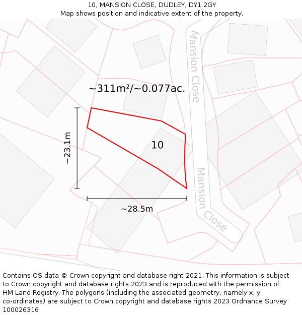 10, MANSION CLOSE, DUDLEY, DY1 2GY: Plot and title map