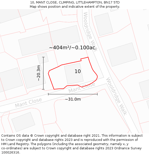 10, MANT CLOSE, CLIMPING, LITTLEHAMPTON, BN17 5TD: Plot and title map