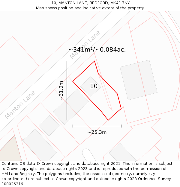 10, MANTON LANE, BEDFORD, MK41 7NY: Plot and title map