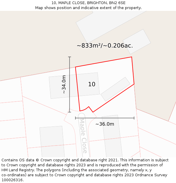10, MAPLE CLOSE, BRIGHTON, BN2 6SE: Plot and title map